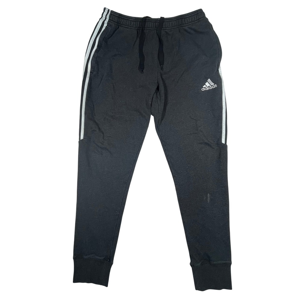 Adidas Jogger Pants Mens Large Gray 3-Stripe Tapered Fleece Sweatpants *Flaw